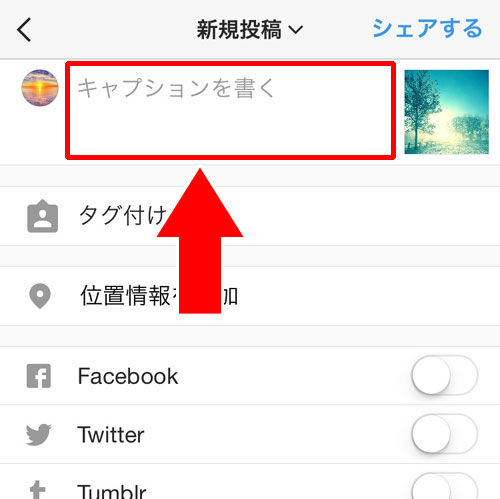 キャプションにアカウント名を入力する方法