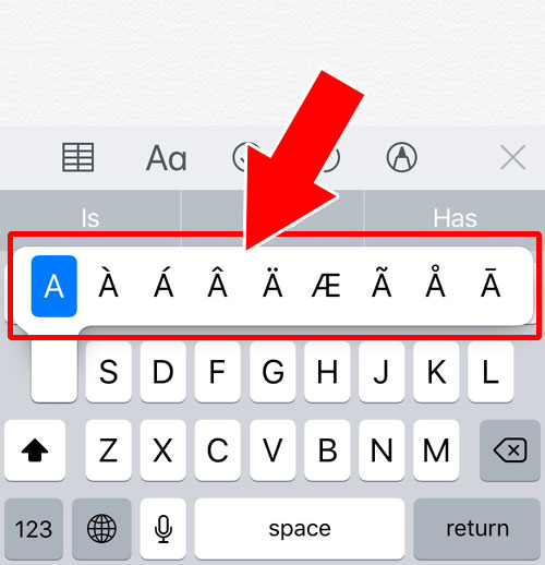 キーボードのアルファベットを長押し|iphoneで使える特殊文字の一覧!色々なやり方で特殊文字を探せます
