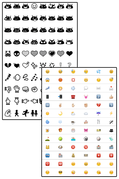 白黒の絵文字とカラーの絵文字の違い