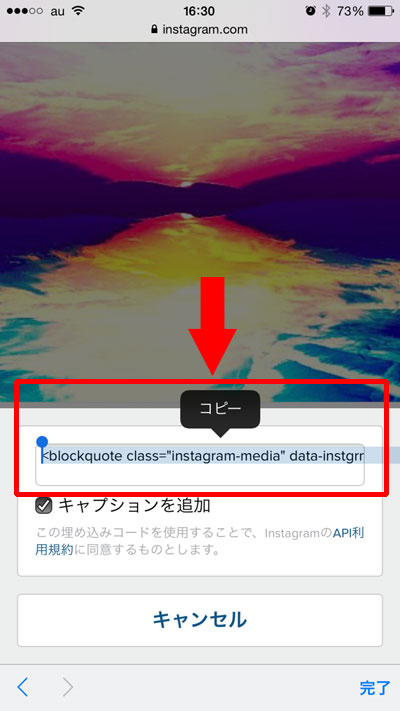 貼り付け用のurl(埋め込みコード)をコピーしてサイトやブログに貼り付ける